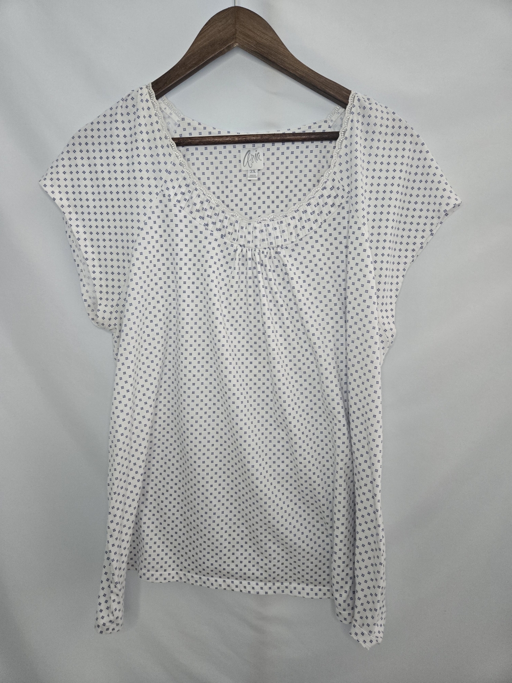 Aria White Casual Blouse with Navy Dot Print Size-2X